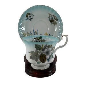 Royal Albert Bone China Teacup Saucer Radiance Series Blue Floral England VTG